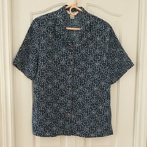 Alia Navy Patterned Casual Woman’s Short Sleeve Full Button Shirt size 14